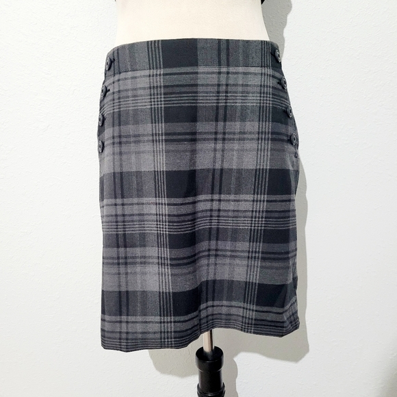 GAP Stretch Plaid Gray Button Detail Skirt Size 4 Career Preppy Lined Side  Zip - Picture 6 of 14